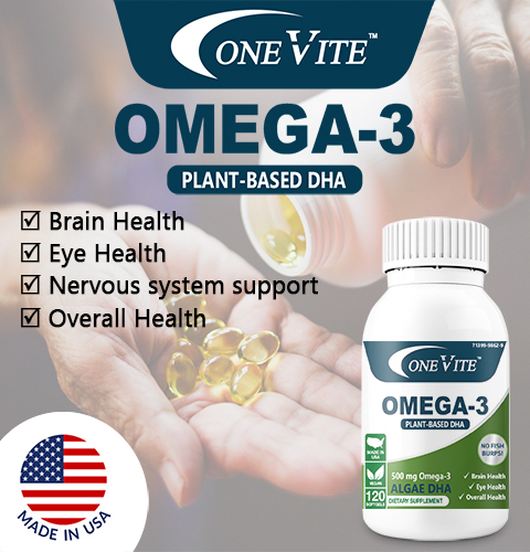 OneVite Omega-3 Algae Oil is 100% plant-based DHA