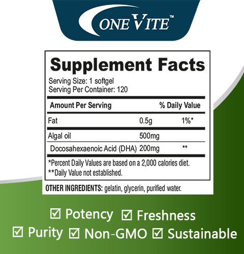OneVite Omega-3 Algae Oil is 100% plant-based DHA