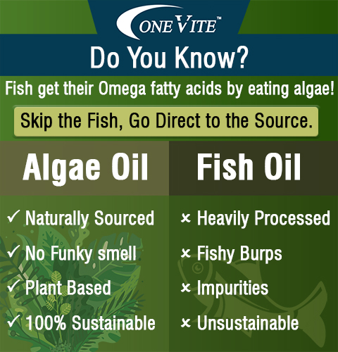 OneVite Omega-3 Algae Oil is 100% plant-based DHA
